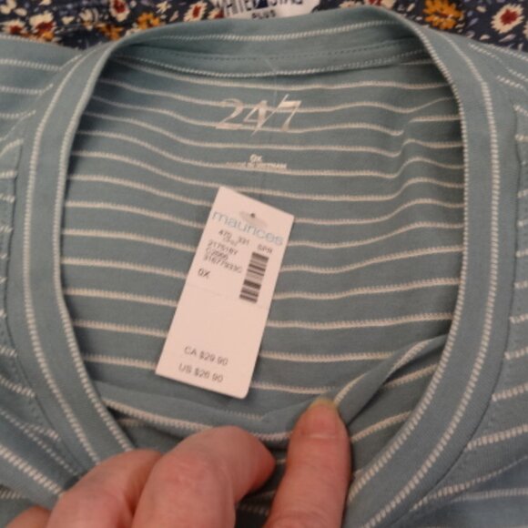 Maurice's Short Sleeve Green & White Striped Top, NWT - Picture 3 of 4
